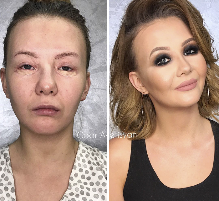 avant après maquillage peau femmes